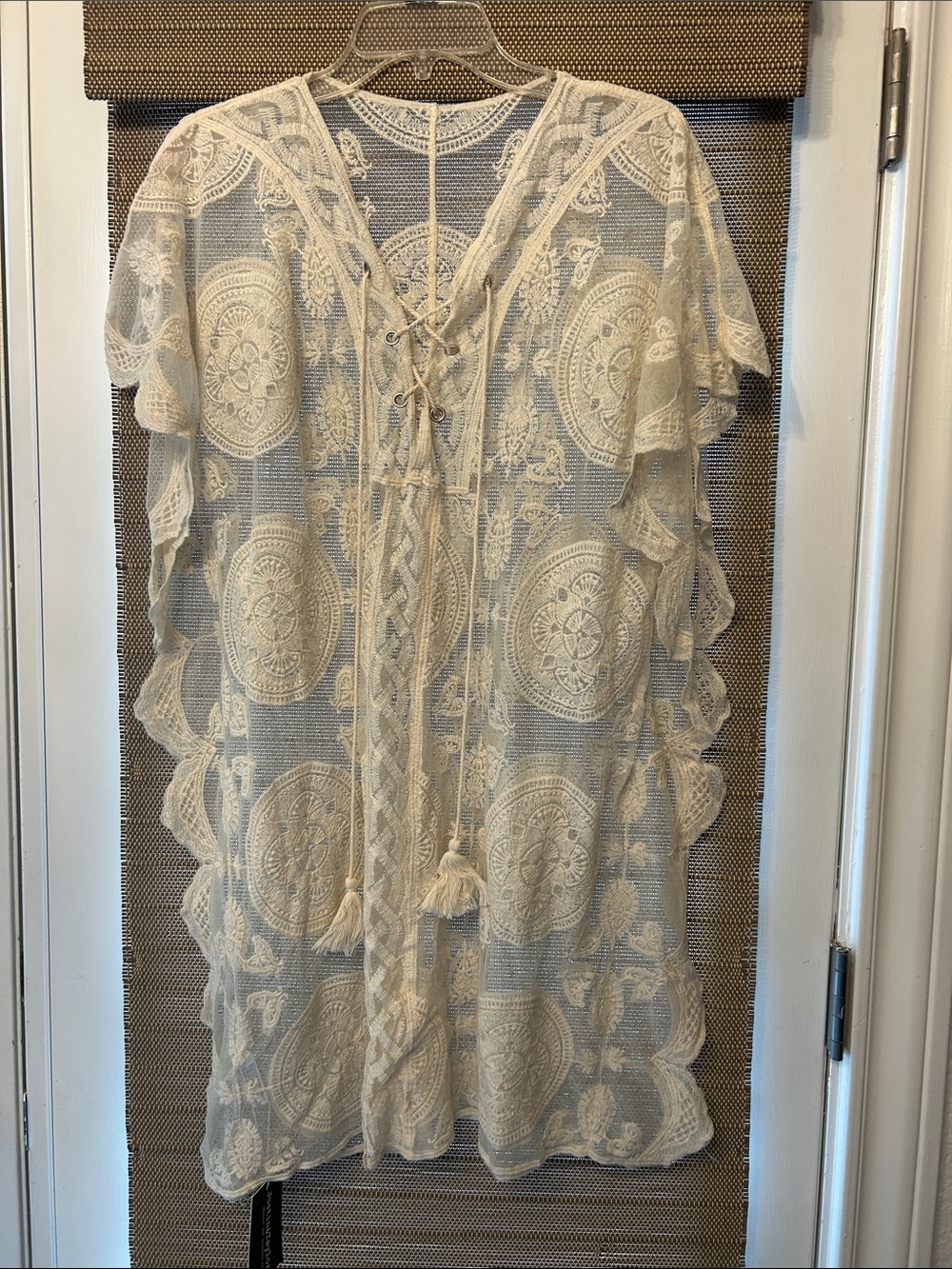 Boho Lace Medallion Mini Dress - Cream